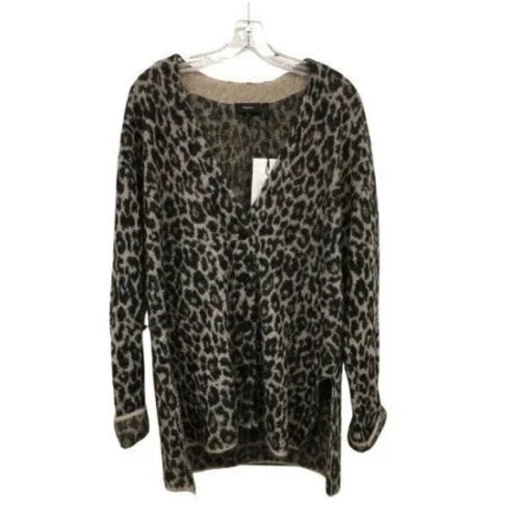 NEW THEORYsize L Leopard Print Jacquard Cardigan Alpaca Blend Button $395